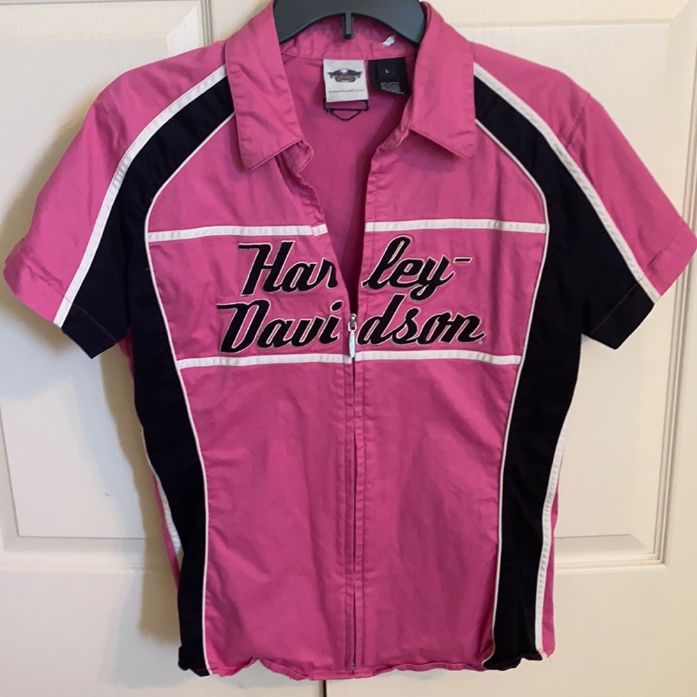 Pink Harley Davidson top, size L